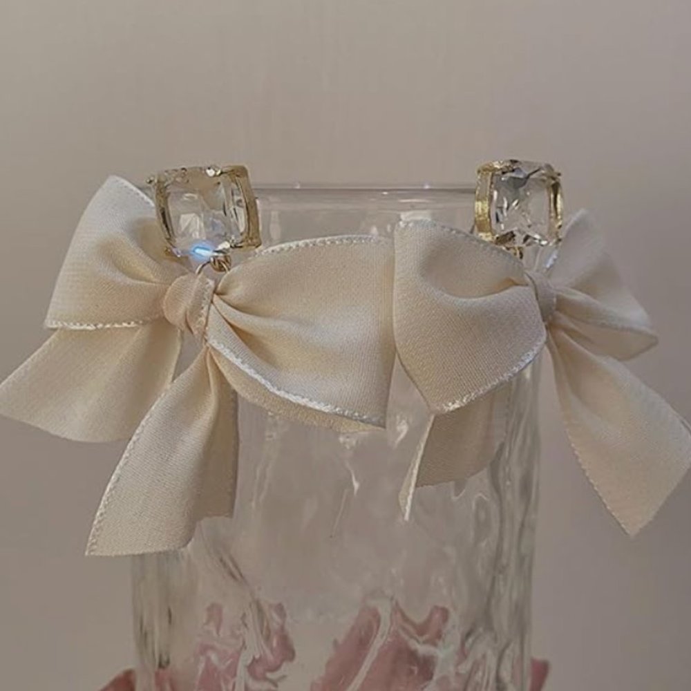 Romantic White Bow Statement Earrings - image 3